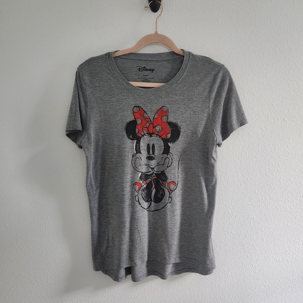 Disney Minnie Mouse T-Shirt Gray Short Sleeve Crew Neck womens size Large‎